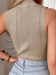 Eyelet Ribbed Mock Neck Tank Top Women's Clothing