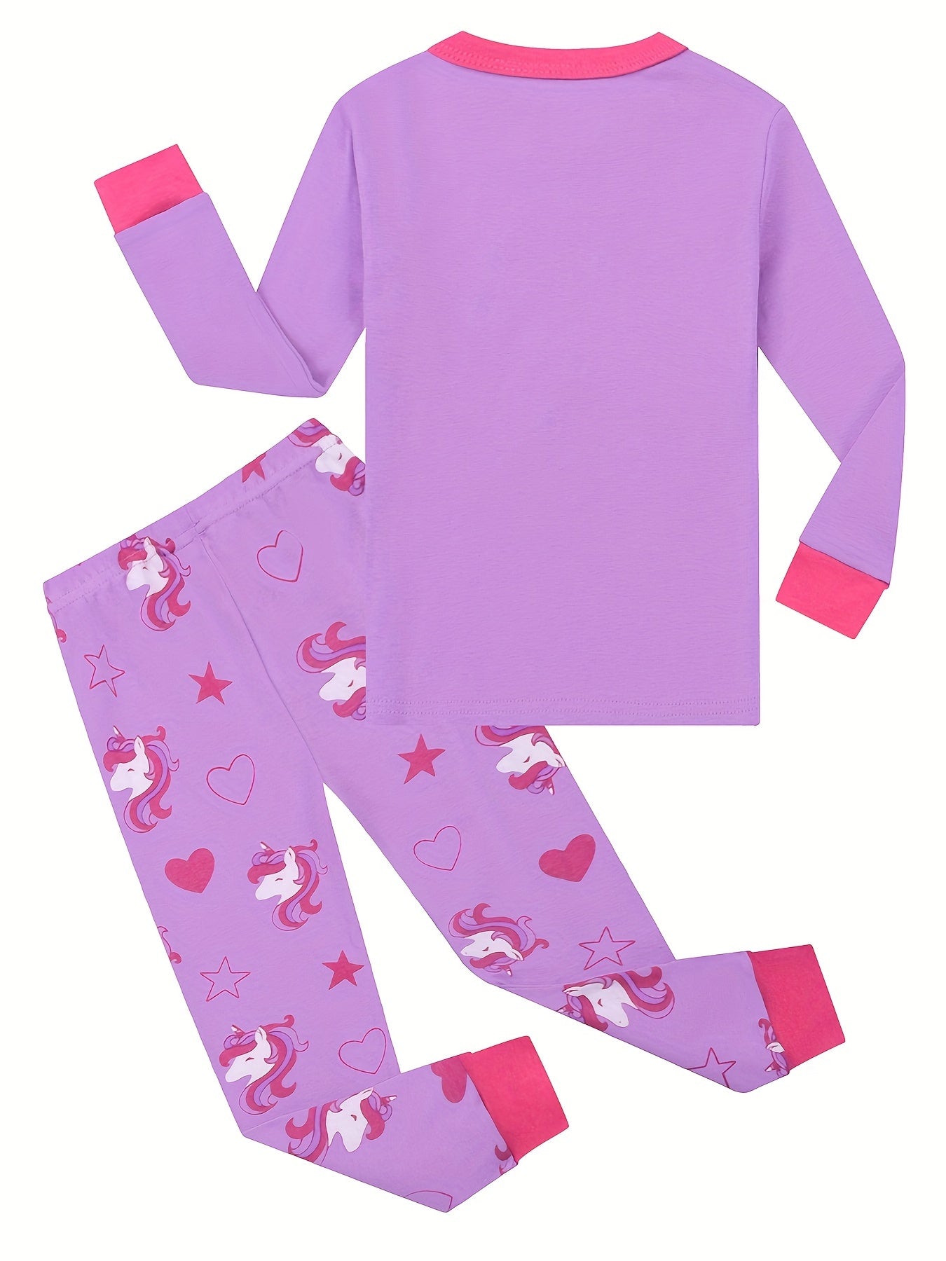 2 Pcs Girls' Unicorn Cotton Pajamas Set Crew Neck Long Sleeve T Shirt & Pants