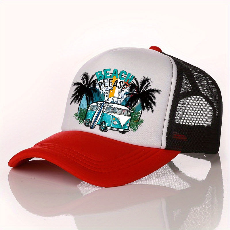 Summer Multicolor Beach Car Print Men's Peaked Cap