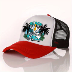 Summer Multicolor Beach Car Print Men's Peaked Cap