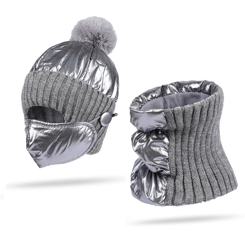 Men's 3pcs Hat Scarf Face Mask Set Autumn Winter Warm Knit Fleece Cap