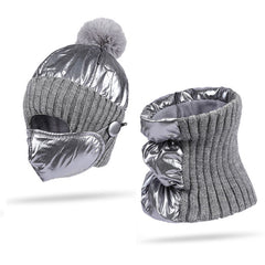 Men's 3pcs Hat Scarf Face Mask Set Autumn Winter Warm Knit Fleece Cap