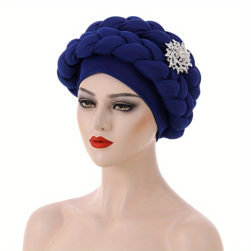 Big Braid Pre tied Turban Cap Flower Decor Classic Head Wrap Elastic Bonnet Bean