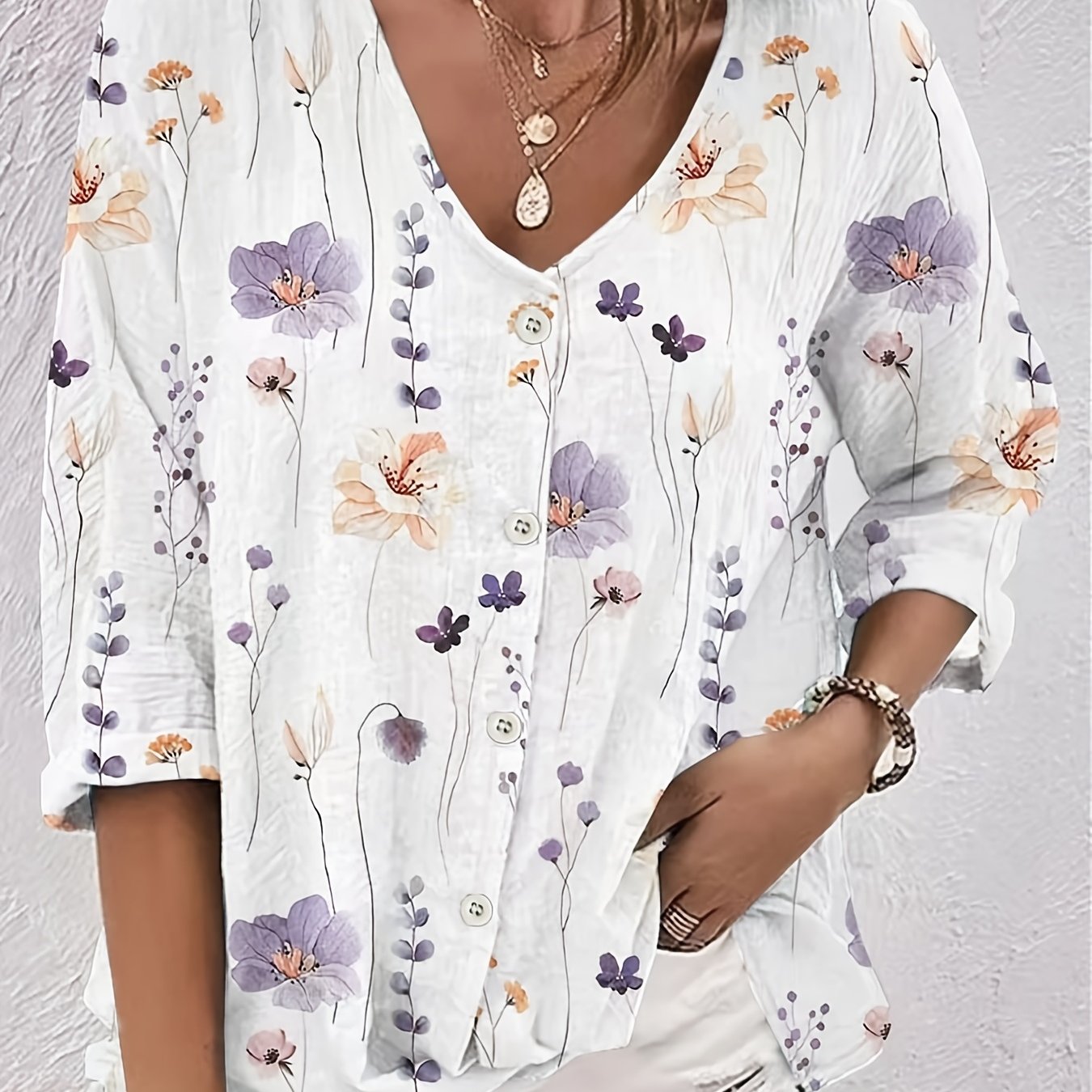 Floral Print Long Sleeve Blouse Plus Size