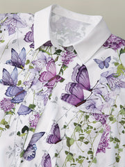 Women's Plus Floral & Butterfly Print Button Up Long Sleeve Blouse