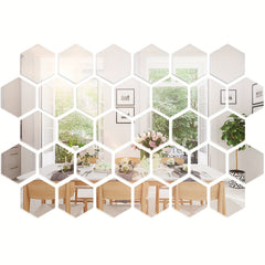 12 Removable Acrylic Mirror Set Wall Sticker Decal Hexagonal Mirror Tile Decal