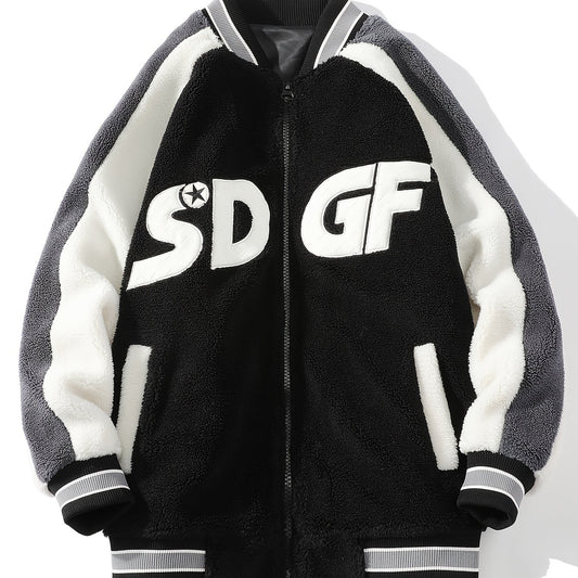 Contrast Letter Pattern Fleece Casual Jacket Women's Outerwear