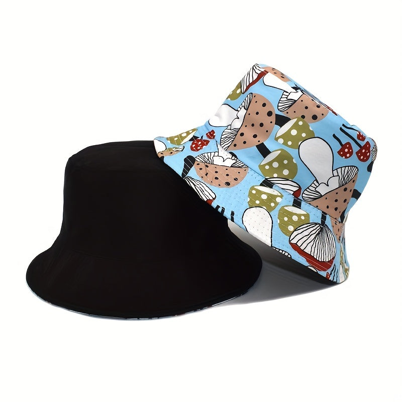 Cartoon Mushroom Bucket Hat Print Reversible Basin Hat