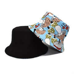 Cartoon Mushroom Bucket Hat Print Reversible Basin Hat