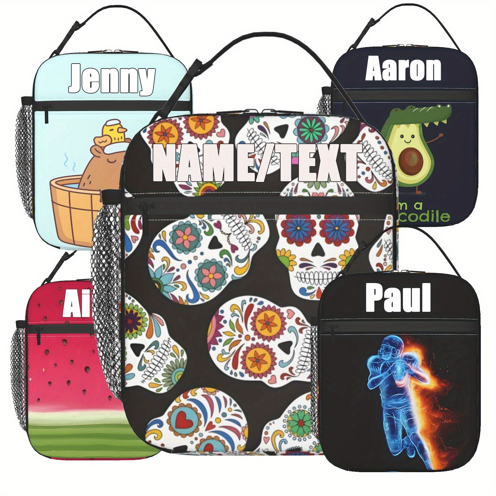 Personalized Sugar Skull Lunch Bag Insulated Leakproof Thermal High Capacity