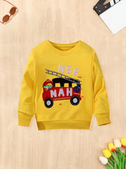 Kids Cartoon Truck Hoodie Stretch Long Sleeve Sweatshirt