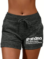 Letter Print Drawstring Casual Shorts for Women