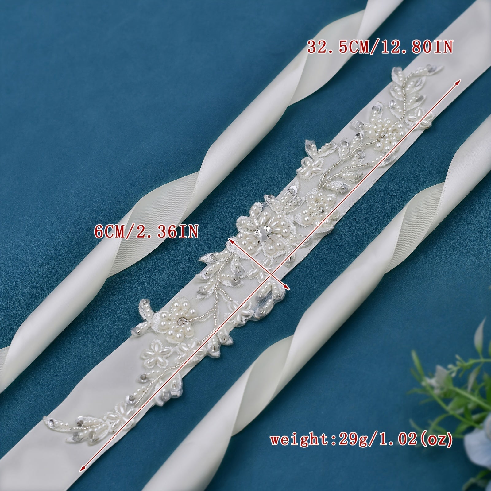 Floral & Pearl Embellished Bridal Sash - Wedding Dress Belt