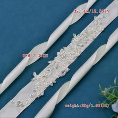 Floral & Pearl Embellished Bridal Sash - Wedding Dress Belt
