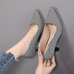 Women's Houndstooth Stiletto Heels Pointed Toe Dress Pumps