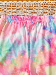 2 Pcs Girls' Tie Dye T Shirt & Shorts Set for Summer