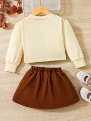 Heart Graphic Girl's 2pcs Long Sleeve Top & Skirt Set