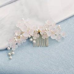 Flower & Faux Pearl Hair Comb Bridal Wedding Headwear