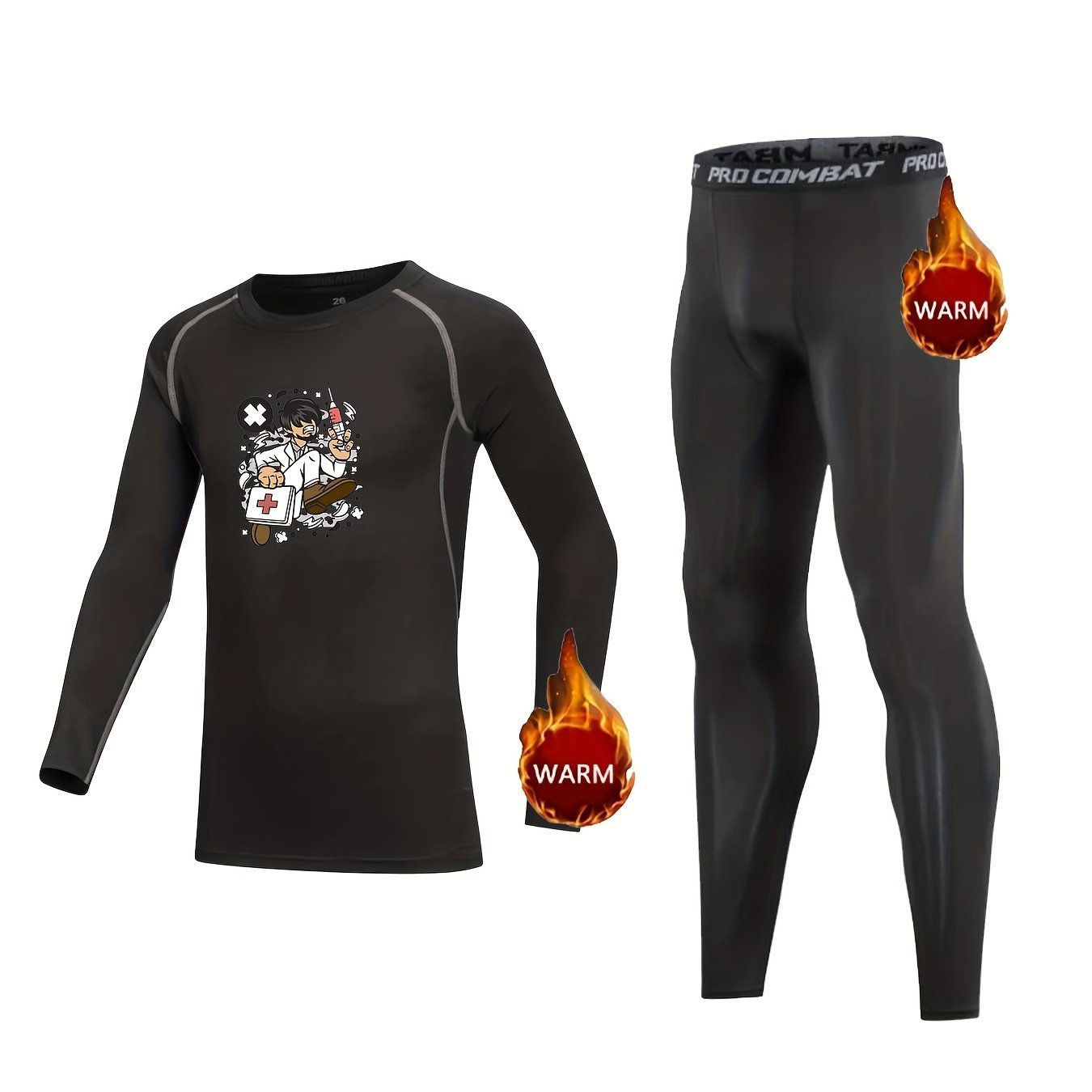 2pcs Kids Compression Fleece Sets Doctor Pattern Pullover & Pants