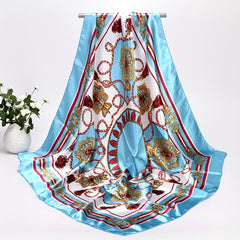 Chain Print Satin Square Scarf Large Shawl Silk Head Wrap