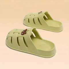 Flat Slide Sandals Bear Decor Slip On Shoes Closed Toe Hollow Out Slides