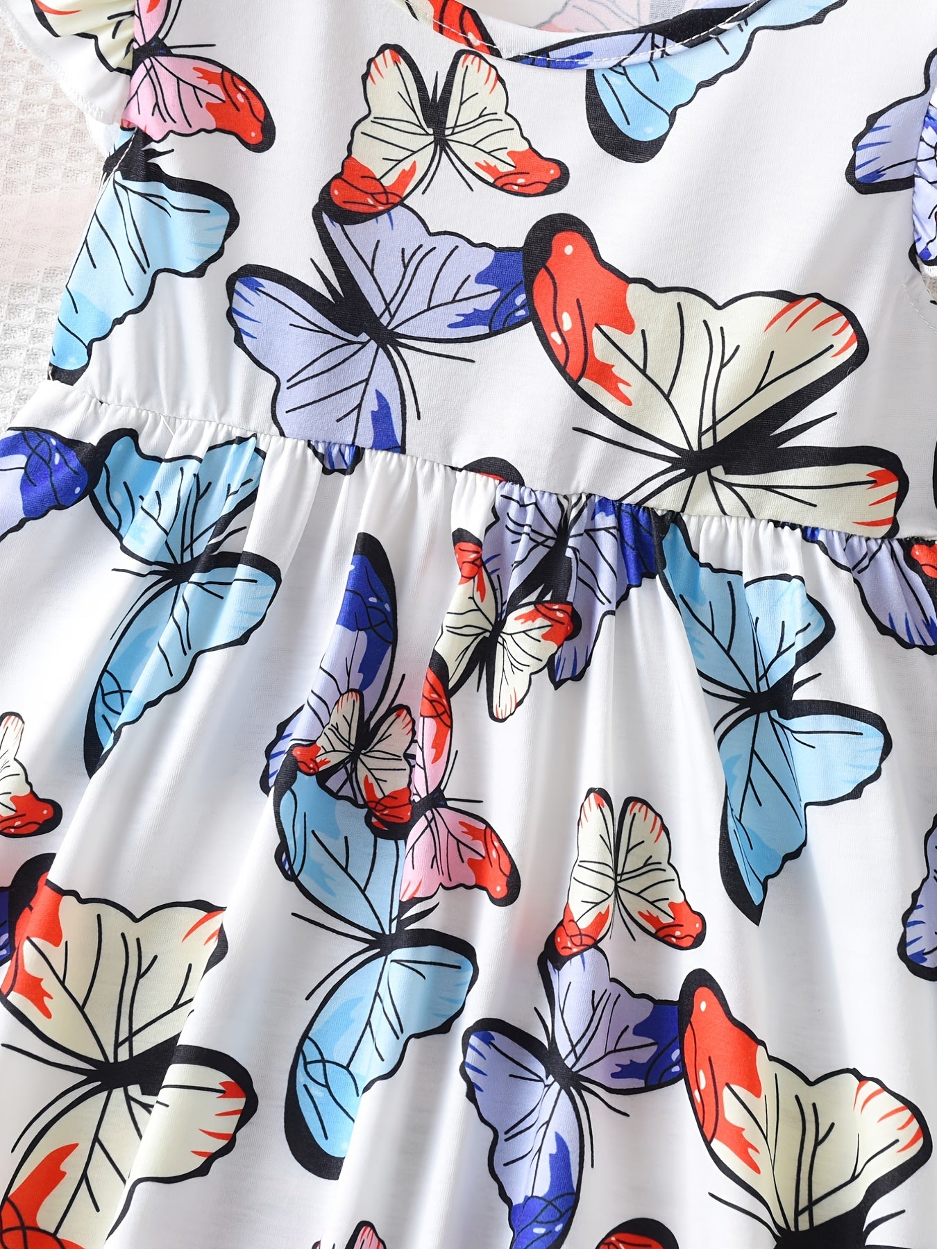Butterfly Skater Dress For Girls Flying Sleeve Casual Daily Dress