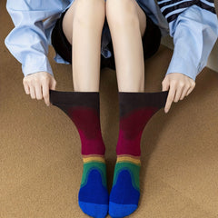 Colorblock Crew Socks Funny Print Mid Tube Stockings