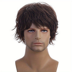 Men's Brown Short Synthetic Hair Wig for Parties