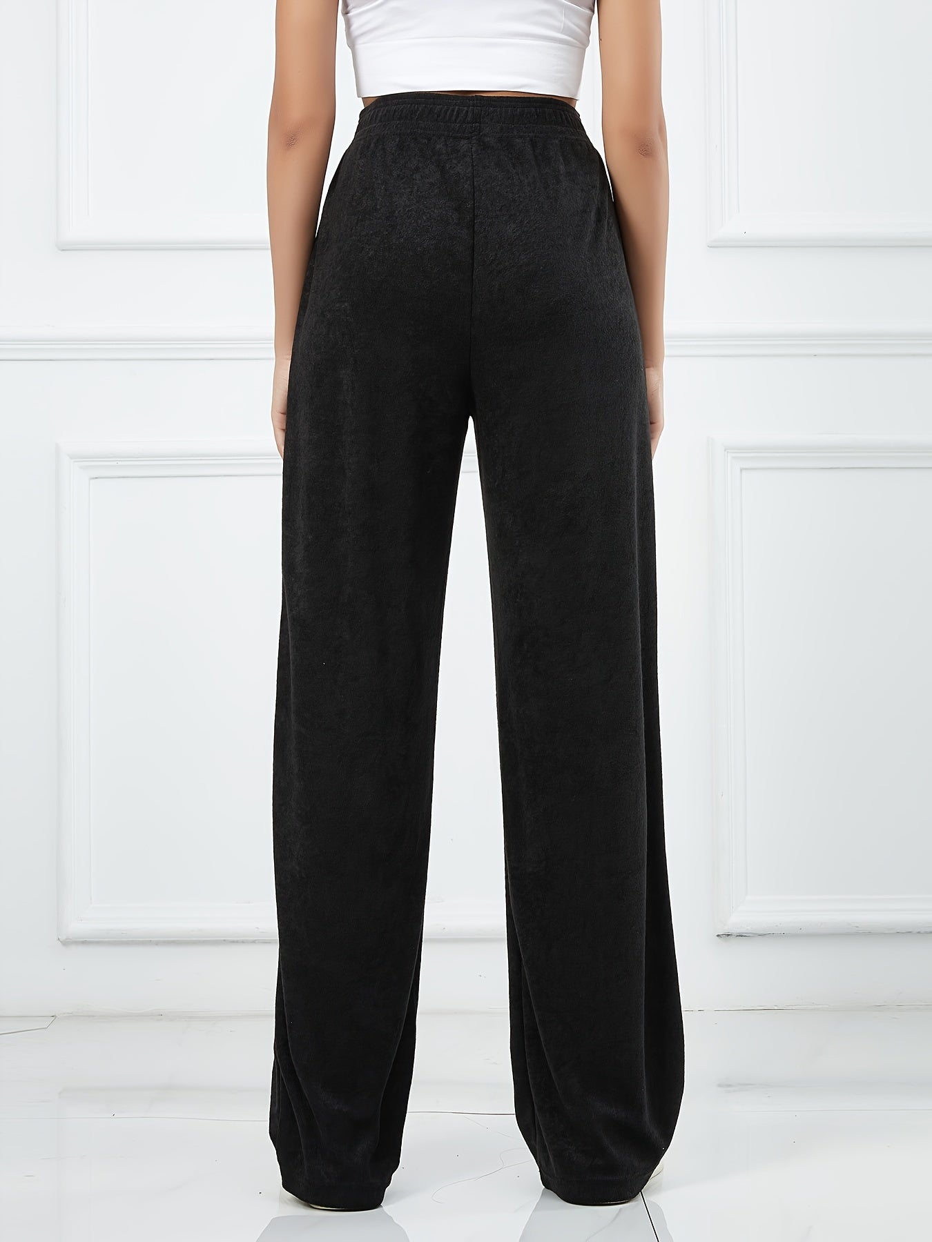 Women's Casual Sports Pants Elastic Waist Solid Straight Leg