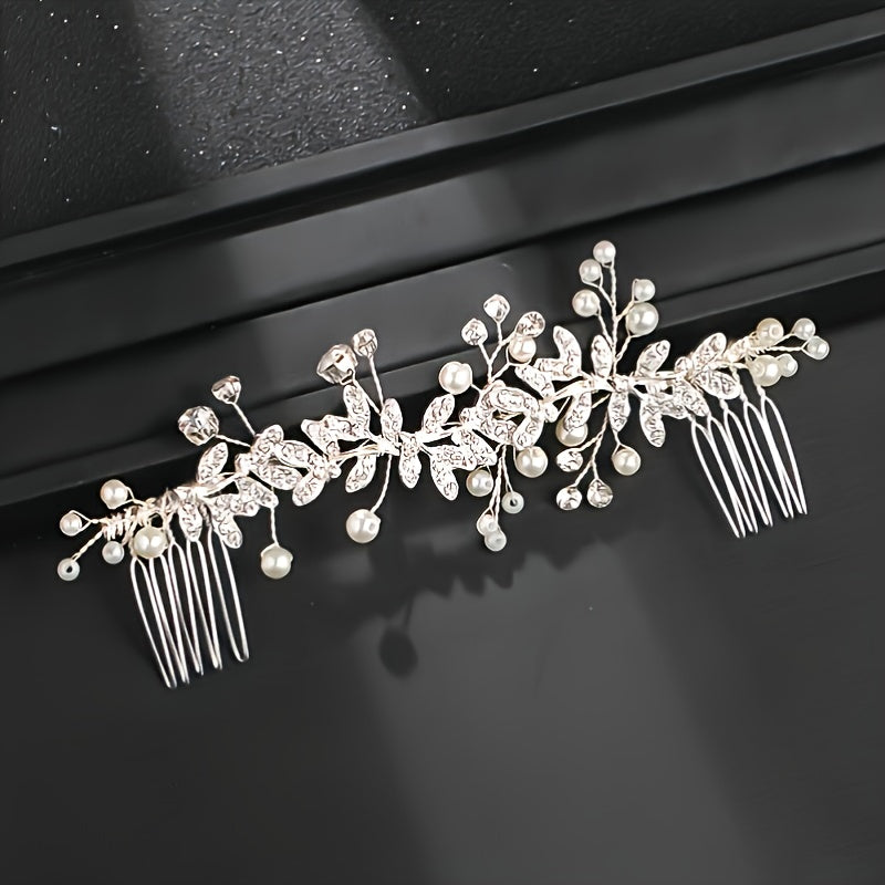 Crystal Comb Silver Golden Rose Golden Bridal Pearl & Crystal Hair Comb
