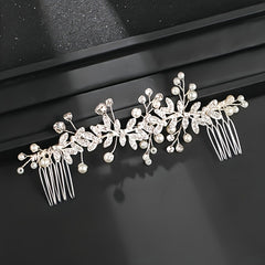 Crystal Comb Silver Golden Rose Golden Bridal Pearl & Crystal Hair Comb