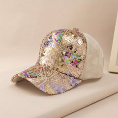 Sequin Sparkly Mesh Trucker Hat Adjustable Baseball Cap Plaid Dad Hats For Women