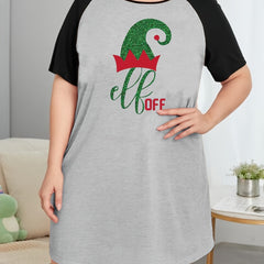 Christmas Nightdress with Raglan Sleeve Round Neck Tee Sleep Dress