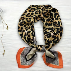 Leopard Print Satin Square Scarf Neckerchief Hair Accessories