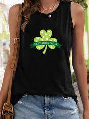 Leaf & Letter Print Sleeveless Sports Vest Round Neck Casual Top