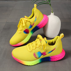 Rainbow Sole Woven Sneakers Lace Up Running Shoes Women's Footwear