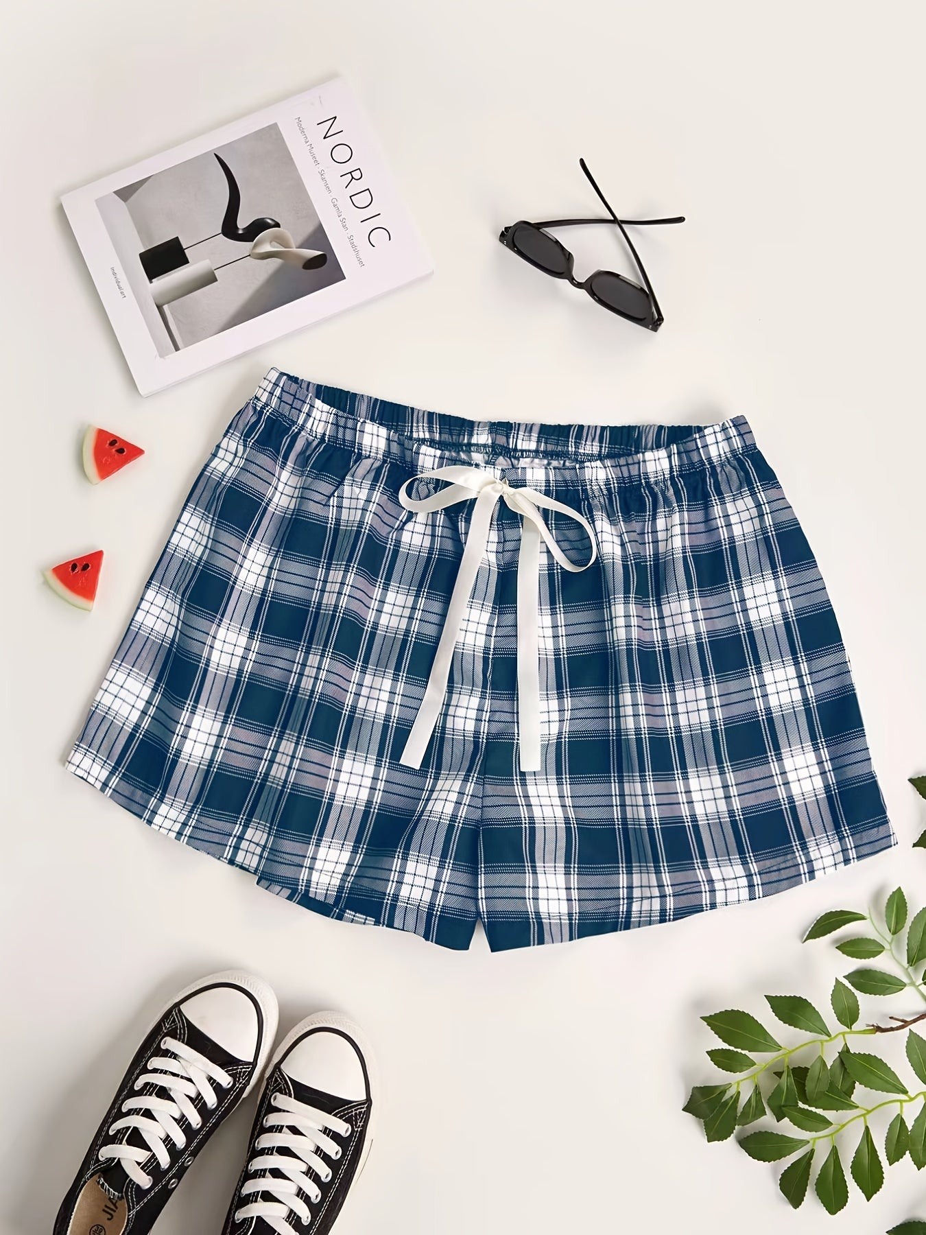 Women's Plus Plaid Print Stretch Pajama Shorts