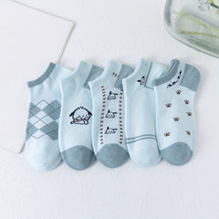 5 Pairs Cartoon Print Socks Low Cut Ankle Women's Stockings