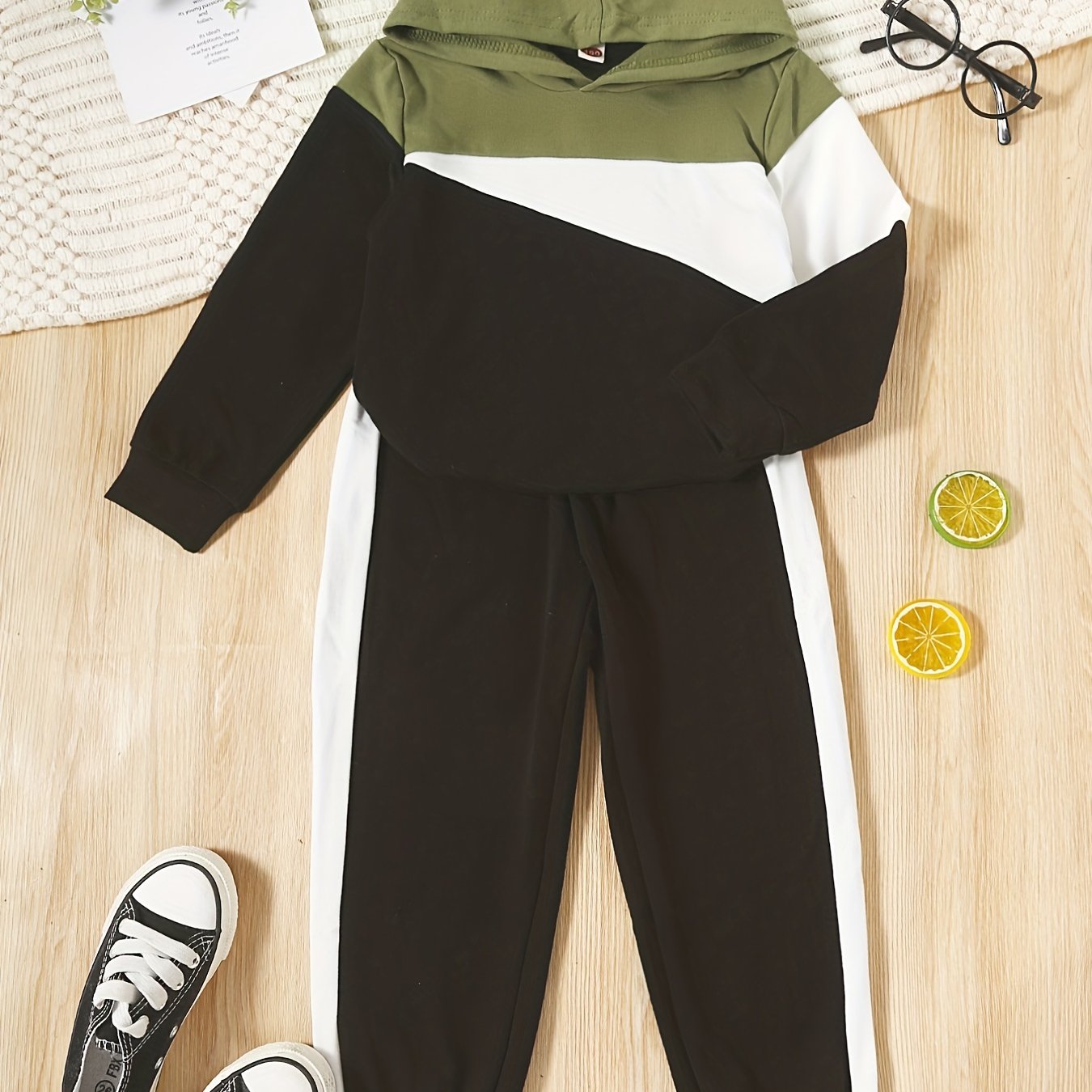 Boy's 2pcs Hoodie & Sweatpants Set Block Long Sleeve Top Casual Outfits