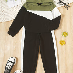 Boy's 2pcs Hoodie & Sweatpants Set Block Long Sleeve Top Casual Outfits