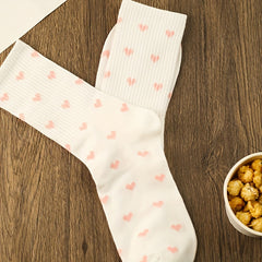 3 Pairs Heart Print Socks Comfy Mid Tube Women's Stockings