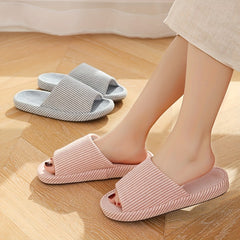 Women's Striped Home Slippers Soft Open Toe Flat Mute Shoes