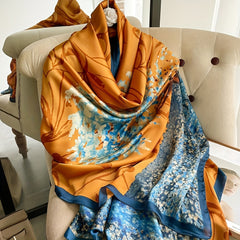 Bohemian Fallen Leaves Print Satin Scarf
