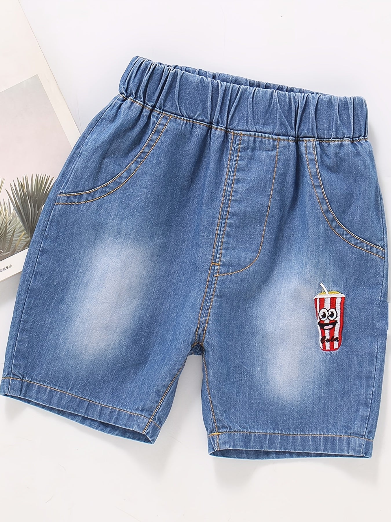 Boys Embroidered French Fries Ice Cream Shorts for Summer