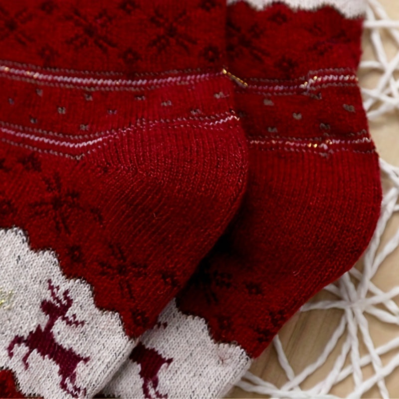 Elk Print Christmas Socks, Comfy & Warm Women's Stockings & Hosiery