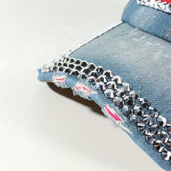 Rhinestone Flag Embroidery Baseball Cap Denim Y2K Hip Hop Sports Hat