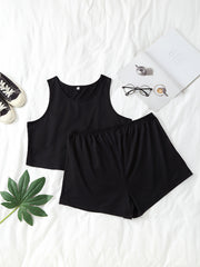 6 Pack Plus Size Basic Pajamas Set Women's Plus Solid Round Neck Plain Tank Top