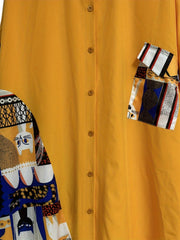 Colorblock Print Long Sleeve Button Up Shirt Dress