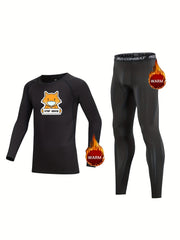 Kids Compression Fleece Set Cartoon Crew Neck Pullover with Matching Pants