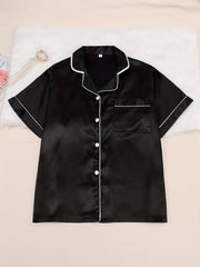 Satin Pajama Set Short Sleeve Shirt & Pants